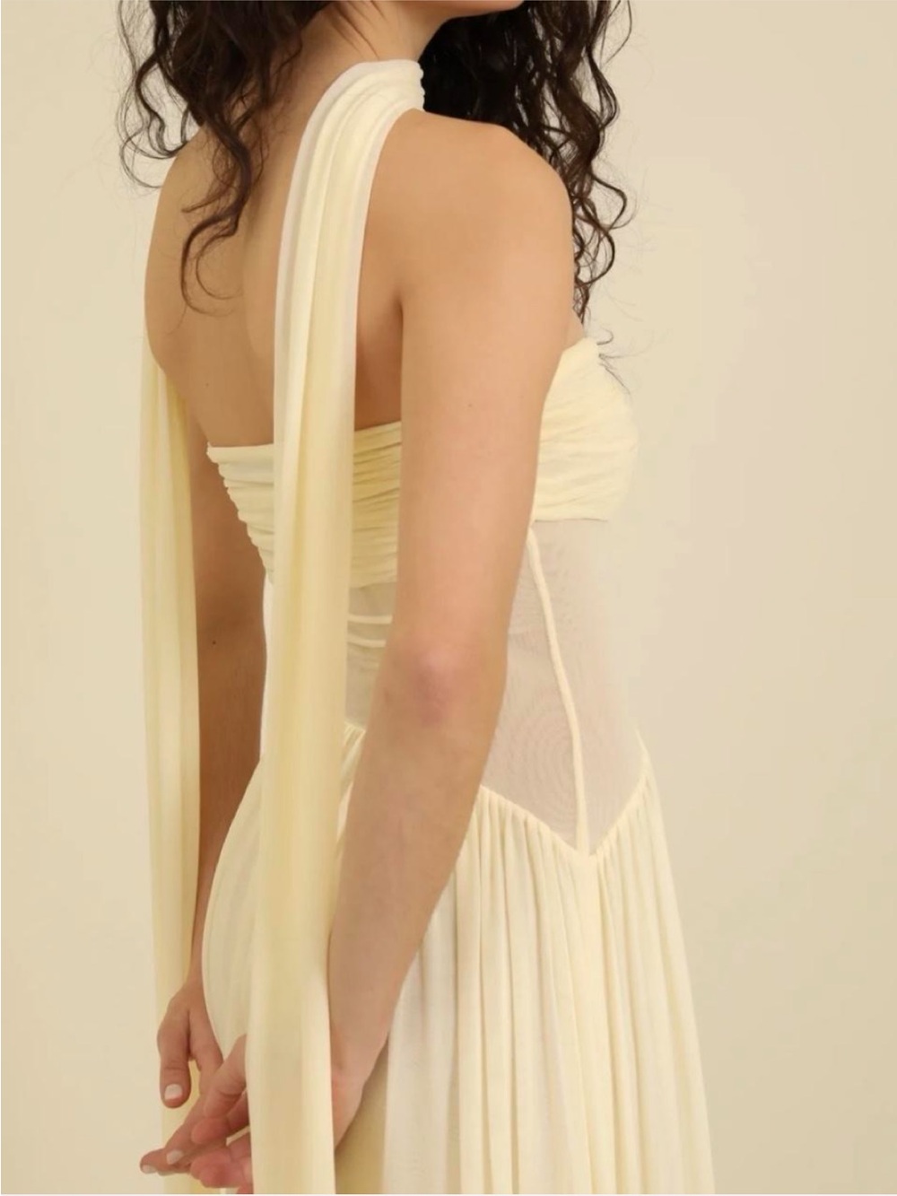 Elegant Strapless Ivory Chiffon Maxi Dress - Picture 3 of 7